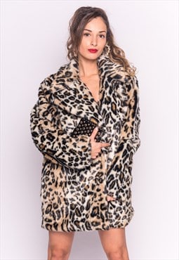 Super Soft faux fur leopard print oversized coat jacket 