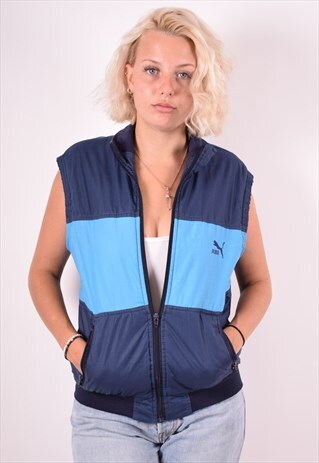 PUMA WOMENS VINTAGE GILET MEDIUM BLUE 90S