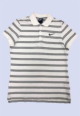 White Black Striped Collared Slim Short Sleeved Polo Shirt