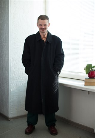 VINTAGE 70'S BLACK WOOL WINTER COAT