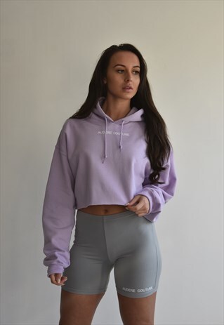 LILAC CROP HOOD WITH WHITE TEXT LOGO