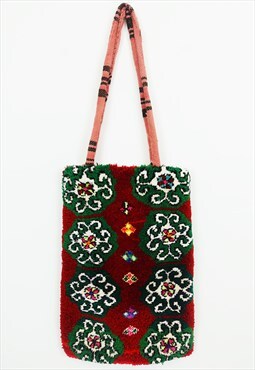 Vintage Shoulder Tote Bag Multicolour Tufted Moroccan Carpet