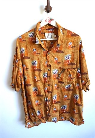Vintage Crazy Pattern Shirt Hawaii Shirts Palms Top Hipster
