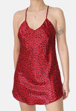 Red leopard print slip dress