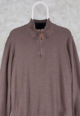 Fat Face Jumper Brown 1/4 Zip Mens Medium