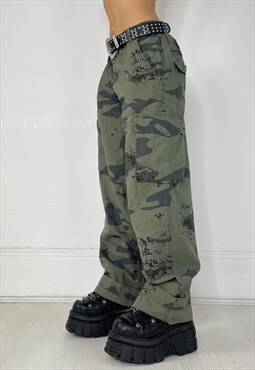 Vintage Y2k Cargo Trousers Khaki Camo Pants Baggy Army 90s