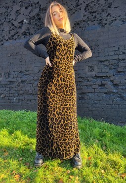 Vintage Velour Feel Leopard Print Dress