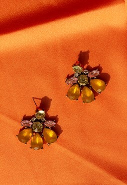 Yellow Flower Gem Stud Earrings