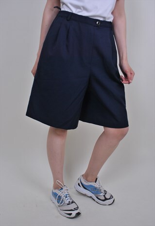 BLUE WOOL CHINOS SHORTS, VINTAGE LONG WOMEN SHORTS