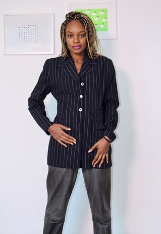 BLACK JACKET BLAZER PINSTRIPE PRINT