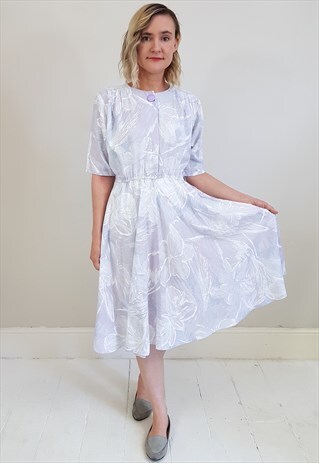 VINTAGE 80'S PASTEL LILAC FLORAL DAY DRESS