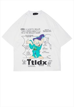 Disney dwarf print t-shirt Y2K slogan tee retro top in white