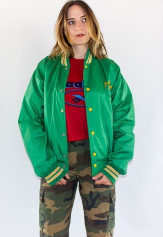 VINTAGE GREEN USA VARSITY BOMBER JACKET
