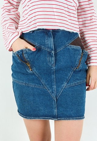 A&A SHORT DENIM SKIRT MINI SKIRT HIGH WAISTED PENCIL JEAN