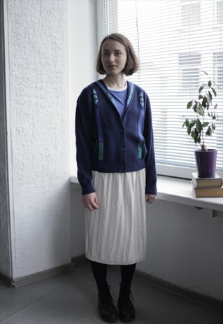 VINTAGE 80'S NAVY GEOMETRIC CARDIGAN