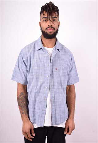 LEVI'S MENS VINTAGE SHIRT XL BLUE CHECK 90'S