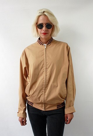 VINTAGE 90'S AMAZING UNISEX BEIGE BOMBER JACKET