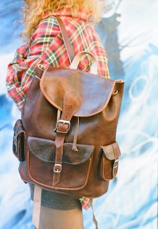 LEATHER RUCKSACK BACKPACK IN WINE BROWN