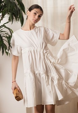 Asymmetry with adjustable ties design cotton blend dress 