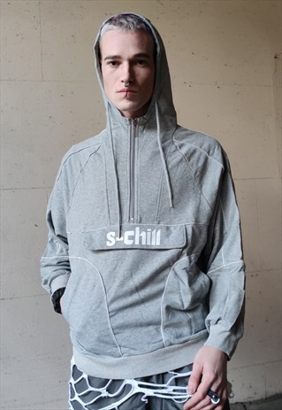 LOOSE FIT OVERSIZE MULTI CARGO POCKET ZIP UP HOODIE TOP