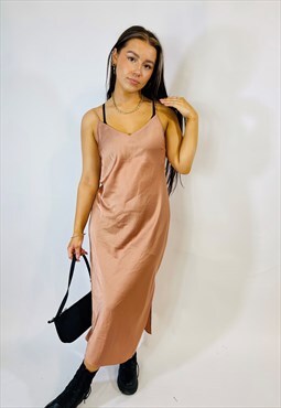 Vintage 00s Y2K Pink Satin Summer Slip Dress