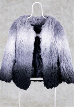Vintage Select Faux Fur Coat Gradient Grey UK 10