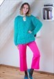 BRIGT GREEN AND BLUE FLUFFY KNITTED VINTAGE JUMPER
