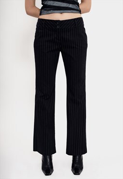 Vintage 00s Black and White Pinstripe Straight Trousers