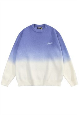 Gradient sweater tie-dye jumper knitted preppy top in blue