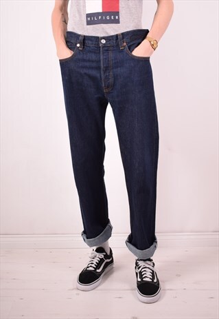 LEVI'S 501 MENS VINTAGE JEANS W34 L31 NAVY BLUE 90S