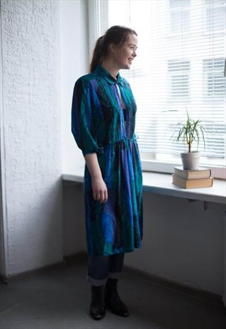 VINTAGE 80'S MIDI MULTICOLOR ABSTRACT PRINT DRESS