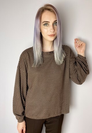 VINTAGE 90S POLKA BROWN DOT WHITE SWEATSHIRT