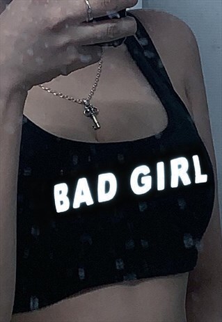 BAD GIRL REFLECTIVE GRAPHIC CROP TOP