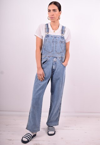 WOMENS VINTAGE DENIM DUNGAREES LARGE BLUE 90'S