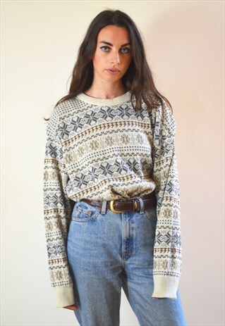 90S VINTAGE PATTERN KNIT OVERSIZED JUMPER