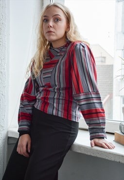 Vintage Bohemian Red/Grey Striped Blouse