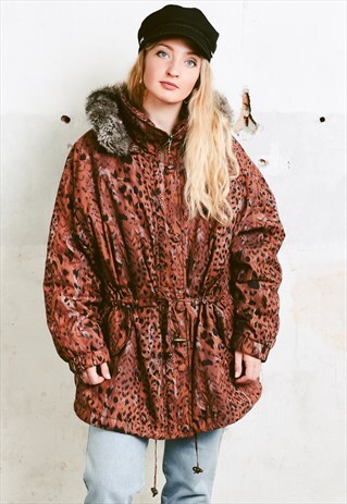 VINTAGE 80S LEOPARD PRINT PARKA JACKET
