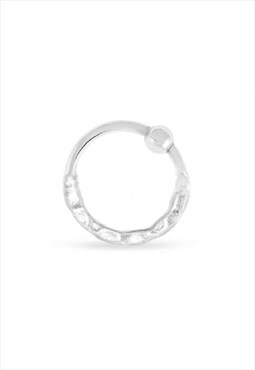 Sterling Silver Nose Ring With Hammered Cut 8mm 