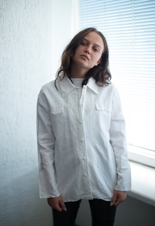 VINTAGE 80'S WHITE LACE DETAILS SHIRT