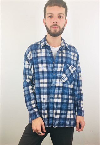VINTAGE CHECK BLUE FLANNEL SHIRT