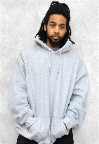 GREY OVERSIZED COTTON RINGSPUN HOODIE JUMPER