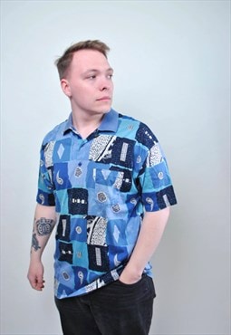 Abstract print polo, 80s retro polo shirt, vintage 1980s 