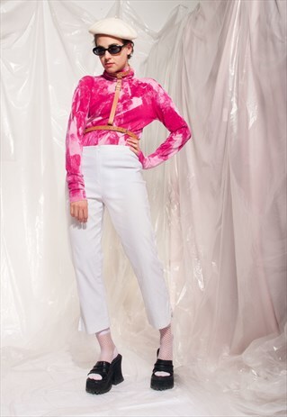 VINTAGE CROP TOUSERS Y2K WHITE HIGH-WAISTED STRETHY PANTS