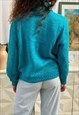 VINTAGE 80S TURQUOISE HANDMADE KNIT JUMPER SWEATER PULLOVER