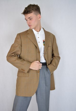 VINTAGE BROWN CHECKERED WOOL PARTY BLAZER