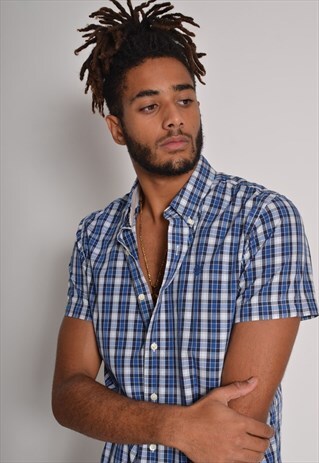 VINTAGE TIMBERLAND SHORT SLEEVE CHECK SHIRT BLUE