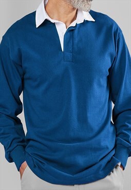 54 Floral Long Sleeve Rugby Shirt - Blue/White