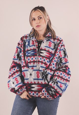 VINTAGE 90S CRAZY PRINT FLEECE JACKET /A19067