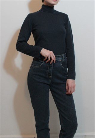 MERINO WOOL BLEND BLUE TURTLE NECK TOP