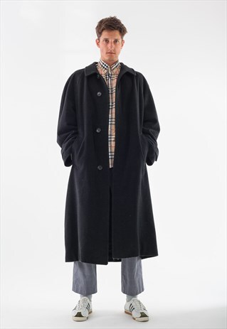 VINTAGE HUGO BOSS WOOL COAT 90S CHARCOAL GREY